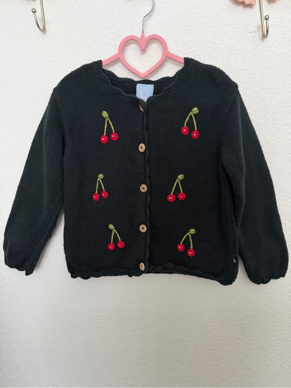 bella bliss dark navy Knit Cardigan with Red Cherry Embroidery